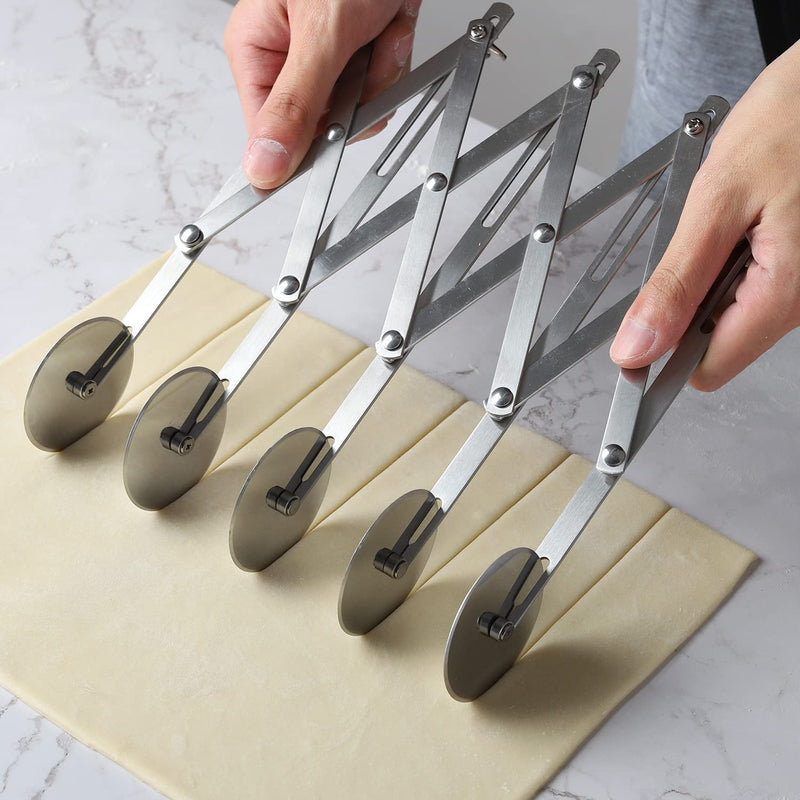 5 Wheel Pastry Cutter Stainless Steel Dough Cutter Expandable Pasta Cutter Roller Knife Multi-Round for Noodle Pizza Pie Crust Baking Cookie Divider 5 Wheel - BeesActive Australia