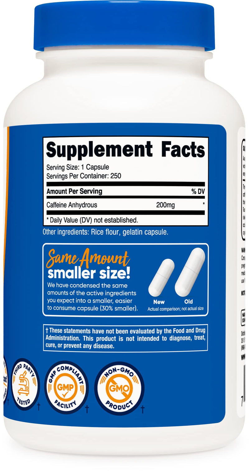 Nutricost Caffeine Pills, 200mg Per Serving (250 Caps) 250 Count (Pack of 1) - BeesActive Australia