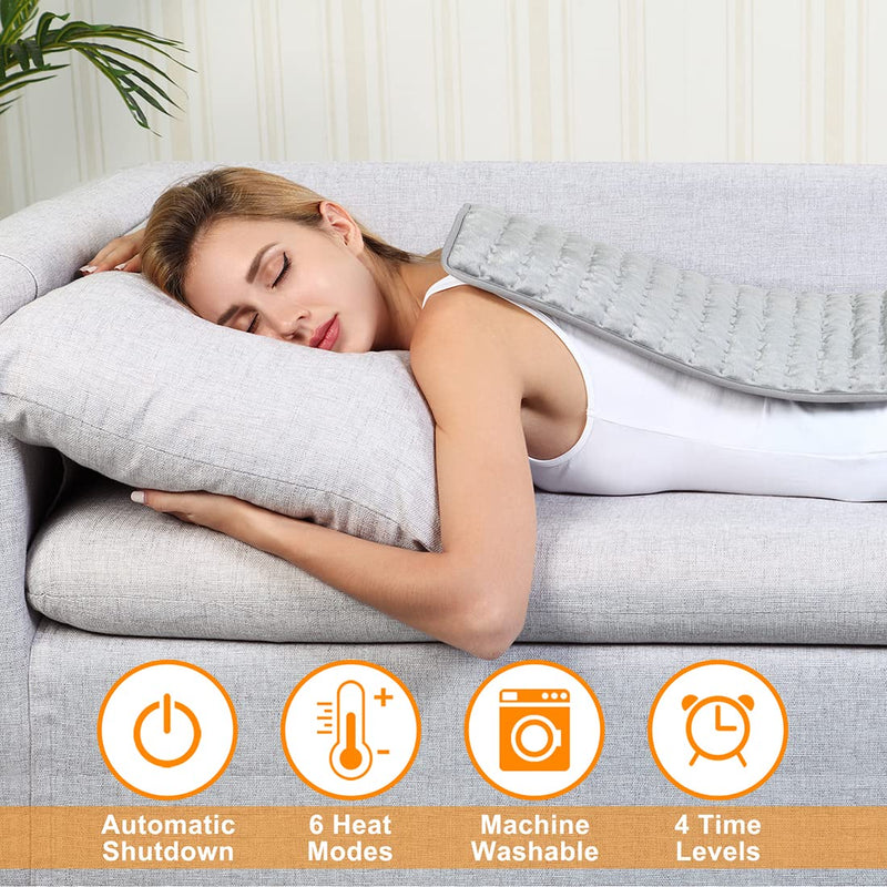 Heating pad, Electric Heat Pad with Automatic Switch-Off and 6 Temperature Levels Heating pad for Back Neck Shoulder Belly Heating Technology - Machine Washable. (Silver Gray, 12" x 24") Silver Gray 30.48x60.96 cm (Pack of 1) - BeesActive Australia