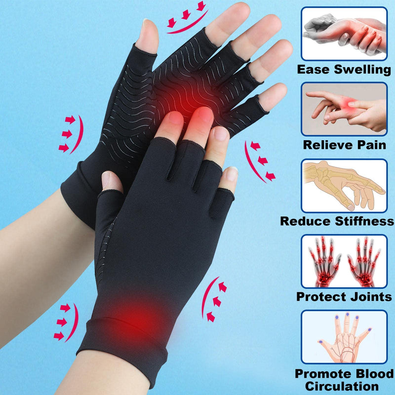 SHIFANQI 2 Pairs Copper Arthritis Gloves for Carpal Tunnel Pain Relief, Compression Gloves to Alleviate Hand Pain,Swelling,Fingerless Typing Gloves for Rheumatoid,Tendonitis for Women & Men (Medium) Medium Open Finger - BeesActive Australia
