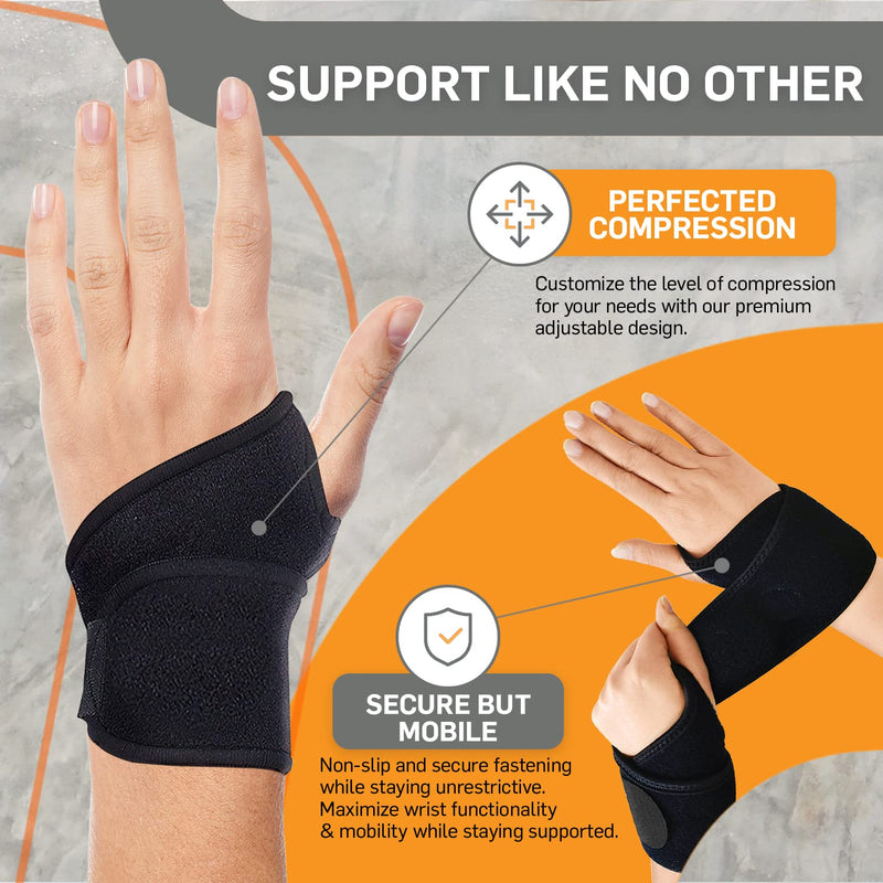 BracEasy Wrist Brace: Left & Right Hand Wrist Brace/Wrist Support Wrist Wraps - Carpal Tunnel Wrist Brace for Night Support - Wrist Brace for Wrist Pain; Hand Brace; Wrist Guard [Black; Single] Black - Single - BeesActive Australia