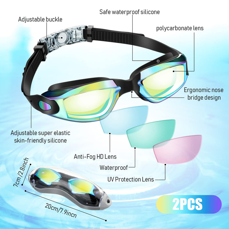 2 Pack Swim Goggles No Leaking Swimming Goggles Waterproof Swim Glasses Polarized Goggles with Nose Clip and Earplugs Green, Orange - BeesActive Australia