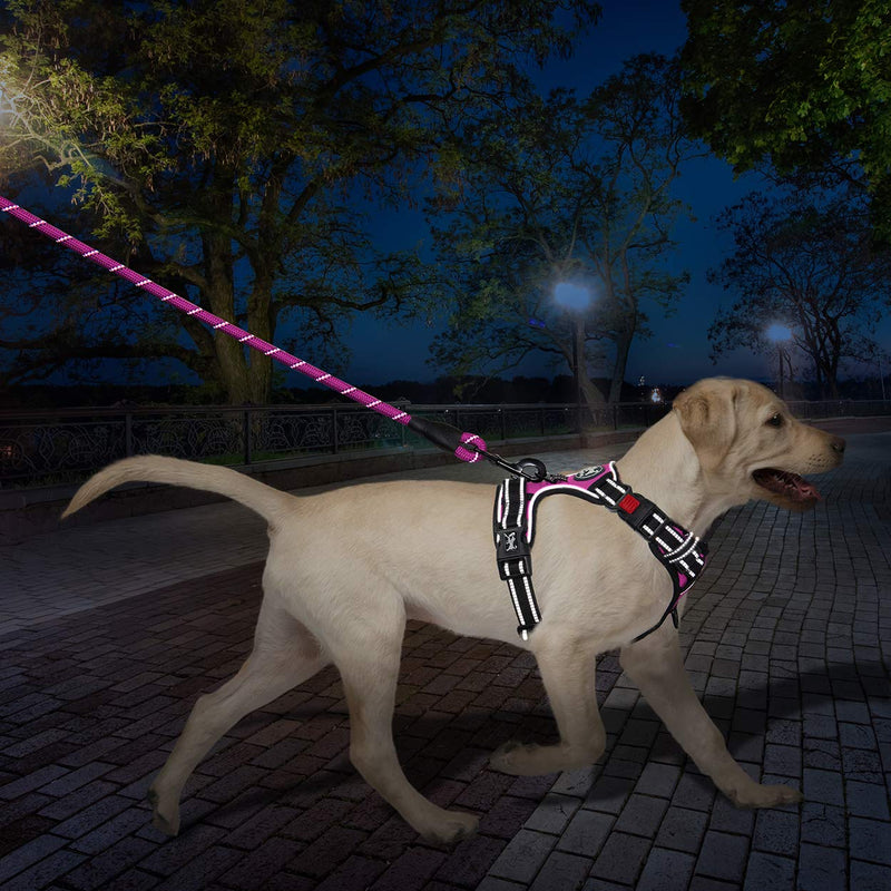 PoyPet Dog Harness and Leash Combo, Escape Proof No Pull Vest Harness, Reflective Adjustable Soft Padded Pet Harness with Handle for Small to Large Dogs Medium Pink - BeesActive Australia