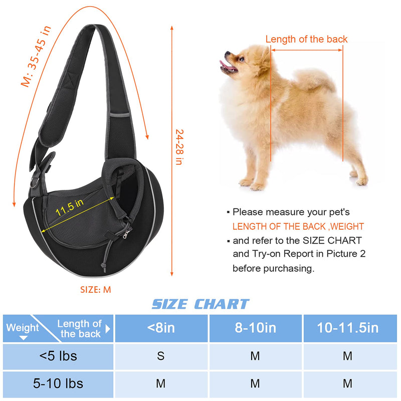 YUDODO Pet Dog Sling Carrier Mesh Hand Free Adjustable Dog Satchel Carrier Bag Papoose Crossbody for Small Medium Dog Cat Rabbit M(Size refer to picture 2) Black reflective - BeesActive Australia