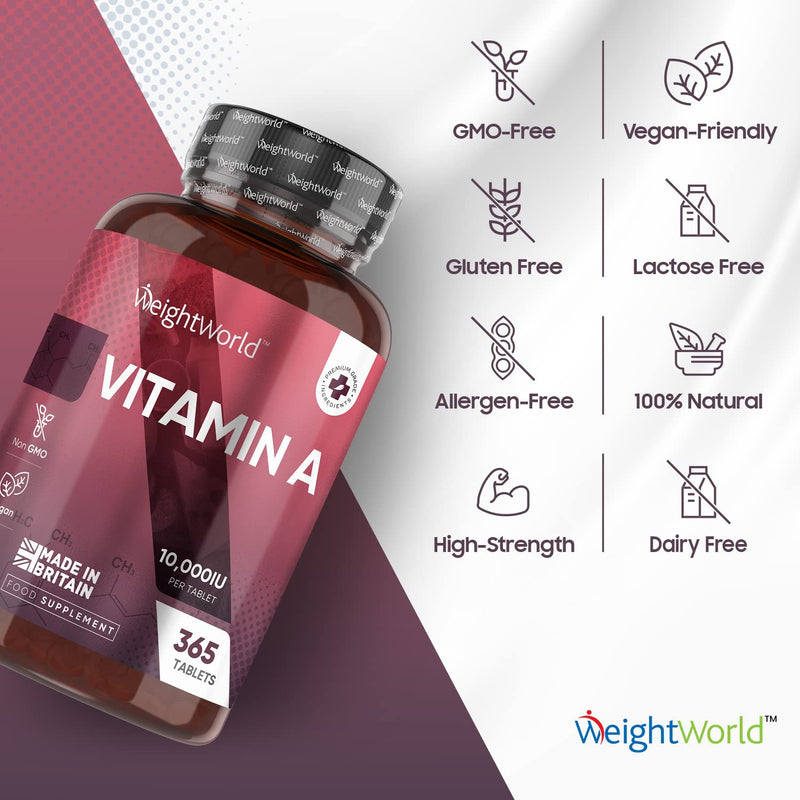 Vitamin A Supplements 10,000IU - 1 Year Supply (365 Vegan Tablets Not Vitamin A Capsules) - 3000?g VIT A Retinol Supplement in Bioavailable Retinyl Acetate Form for Eye & Skin - Made in The UK - BeesActive Australia