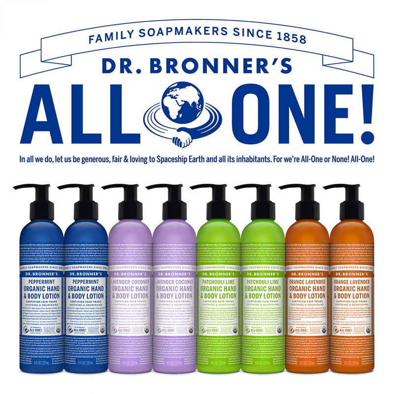 Dr. Bronner's - Organic Lotion (Peppermint, 8 Ounce) - Body Lotion and Moisturizer, Certified Organic, Soothing for Hands, Face and Body, Highly Emollient, Nourishes and Hydrates, Vegan, Non-GMO Peppermint 8 Fl Oz (Pack of 1) - BeesActive Australia