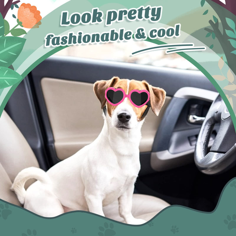 Lewondr Small Dog Sunglasses UV Protection Goggles Eye Wear Protection with Adjustable Strap Doggy Heart Shape Anti-Fog Sunglasses for Pet Dogs Sun Glasses Doggie Windproof Glasses Pink - BeesActive Australia
