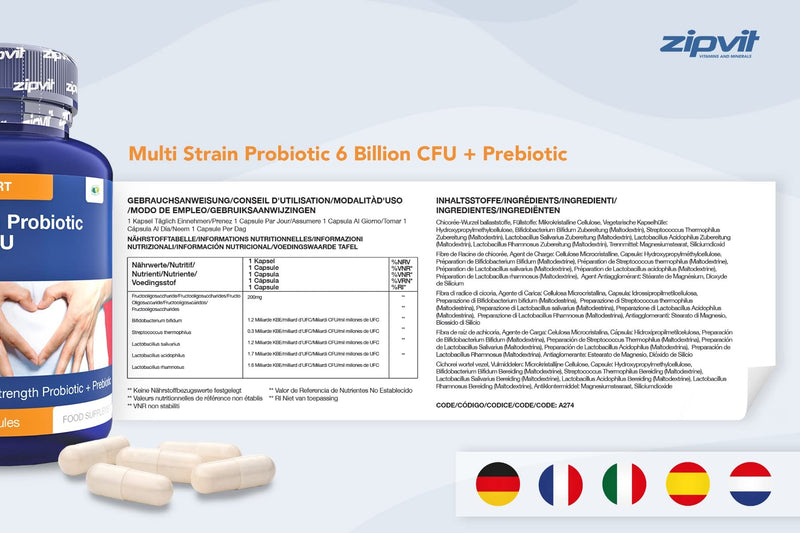Probiotic 6 Billion Multi-Strain Live Bio Cultures Complex with Prebiotic, 60 Vegetarian Capsules. 100 Billion CFU Source Powder. - BeesActive Australia