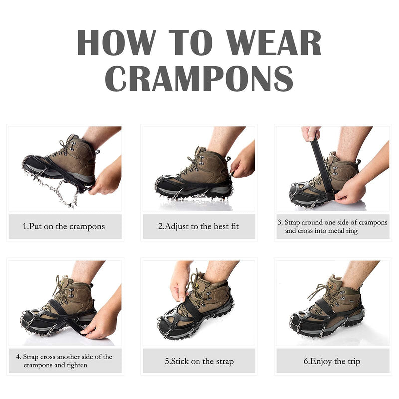 Crampons Ice Cleats Traction Snow Grips for Boots Shoes Women Men Kids Anti Slip 19 Stainless Steel Spikes Safe Protect for Hiking Fishing Walking Climbing Mountaineering Large Black - BeesActive Australia