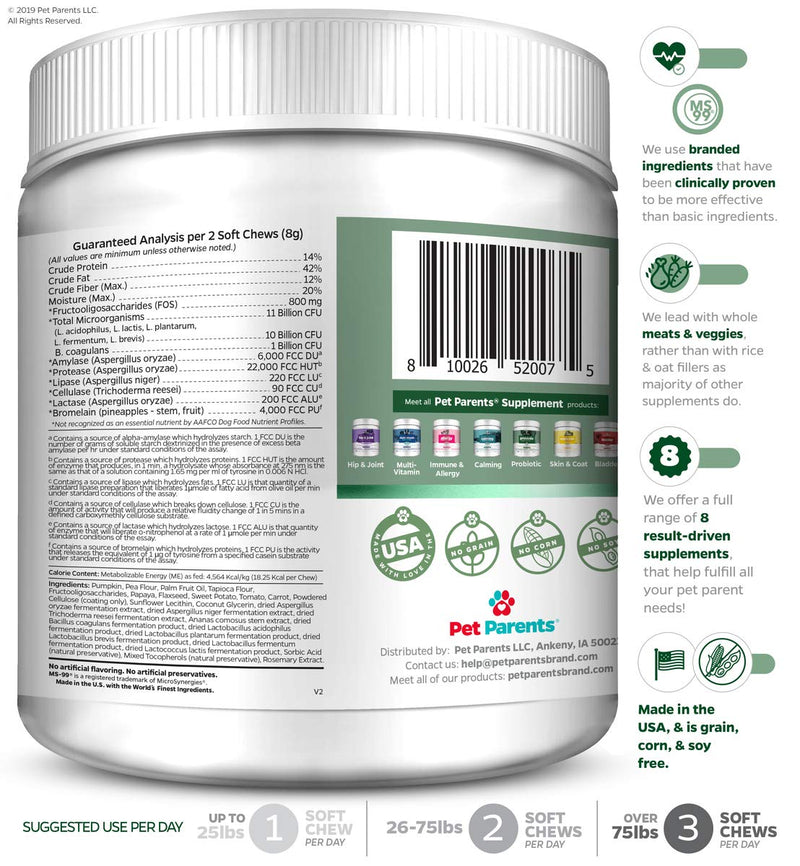 Pet Parents USA Pre & Probiotics for Dogs 4g 90c - 5.5B CFUs/Chew + Dog Enzymes + Pumpkin for Dogs, Papaya & Canine Probiotics - Dog Upset Stomach Relief, Anti Diarrhea for Dogs, Dog Probiotics - BeesActive Australia