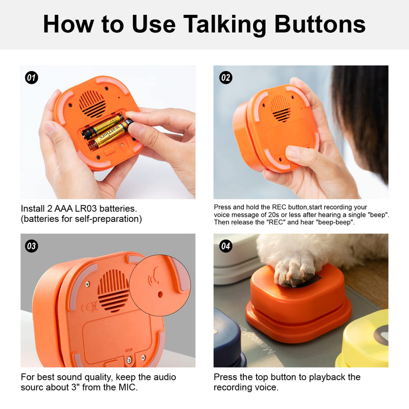 MEWOOFUN Dog Buttons for Communication Recordable Dog Talking Buttons Set Dog Training Speaking Buttons Dog Clicker with Mat & Stickers 4 packs - BeesActive Australia