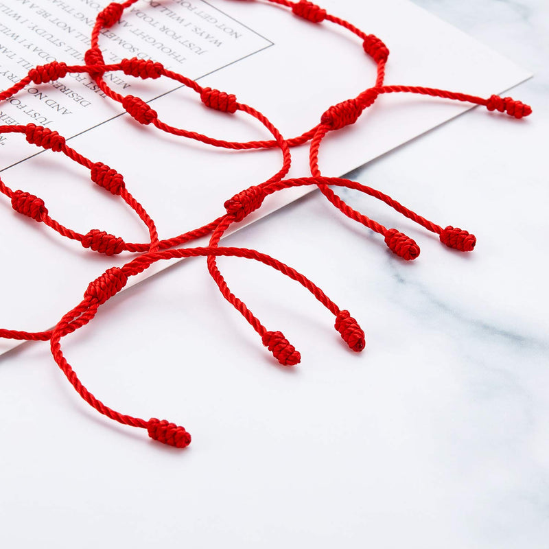 WILLBOND 6 Pieces Red String Bracelets Red Cord Bracelet Adjustable Red Knot String Bracelet Amulet for Protection, Evil Eye and Good Luck for Friendship 7 Knots Style - BeesActive Australia