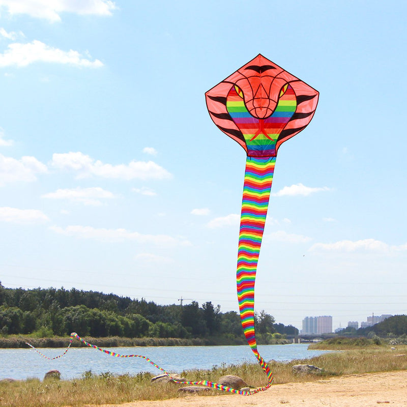 [AUSTRALIA] - Besra 16m Large Cobra Snake Kite 52ft Colorful Rattlesnake Kite with 15m Long Tails Outdoor Fun Sports with Flying Tools Rainbow 