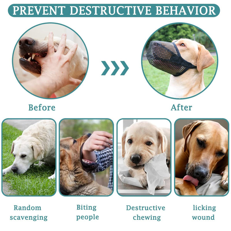Dog Muzzle, Soft Mesh Covered Muzzles for Small Medium Large Dogs, Poisoned Bait Protection Muzzle with Adjustable Straps, Prevent Biting Chewing and Licking Black - BeesActive Australia