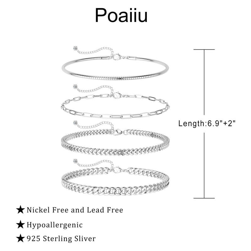 Poaiiu Silver/Gold Layered Chain Bracelets Sets for Men Women Sterling Silver Rope Figaro Cuban Link Chain Bracelets Set Men Jewelry Gifts for Dad Boyfriend Husband Snake Chain - BeesActive Australia