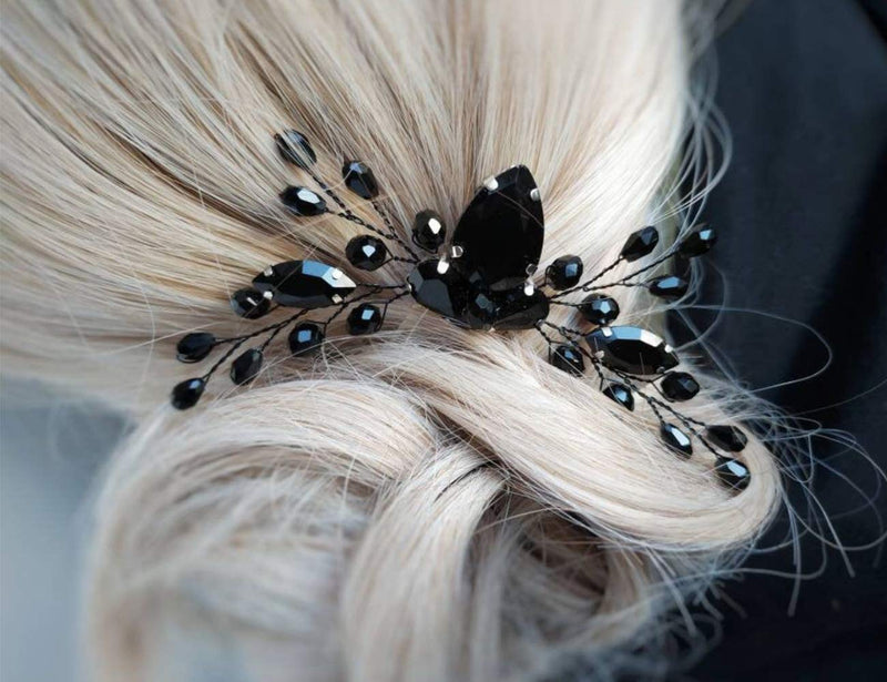 Anglacesmade Bridal Black Crystal Hair Comb Marquise Back Comb Wedding Headpiece Prom Party Festival Hair Accessories for Women and Girls - BeesActive Australia