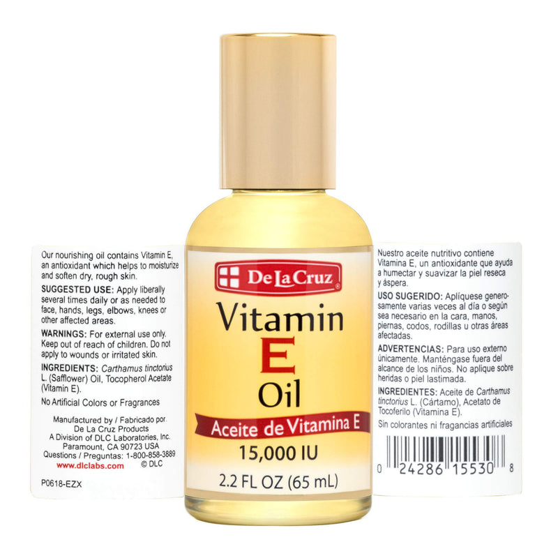 De La Cruz Vitamin E Oil for Skin, Face and Body 15,000 IU - No Preservatives, Artificial Colors or Fragrances, Made in USA 2.2 FL. OZ. - 2 Bottles 2.2 Fl Oz (Pack of 2) - BeesActive Australia