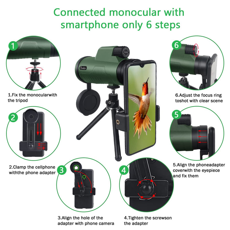 12x50 Monocular Telescope for Adults with Smartphone Adapter Tripod Hand Strap, Lightweight High Power BAK-4 Prism & FMC Lens Monoculars for Bird Watching Hunting Camping Hiking Travel Scenery 12x50 - BeesActive Australia