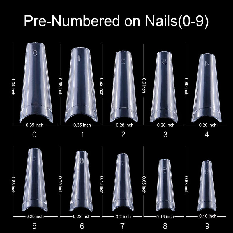 False Arylic Coffin Ballerina Nail Tips for Nail Salon and DIY Nail Art - 10 sizes 500pcs with box (Clear) Clear - BeesActive Australia