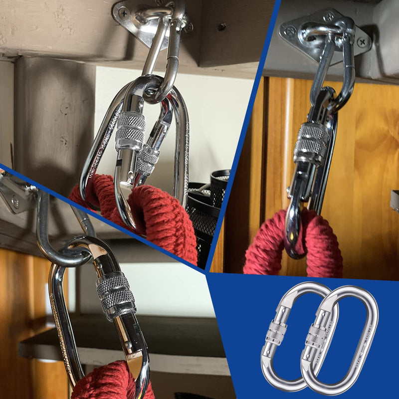 Heavy Duty Carabiner Clip Climbing Carabiner(25kn=5600lbs),Hook with Screwgate Multipurpose for Climbing, Rigging, Ropes, Hammocks (O Shape, 2pack) - BeesActive Australia