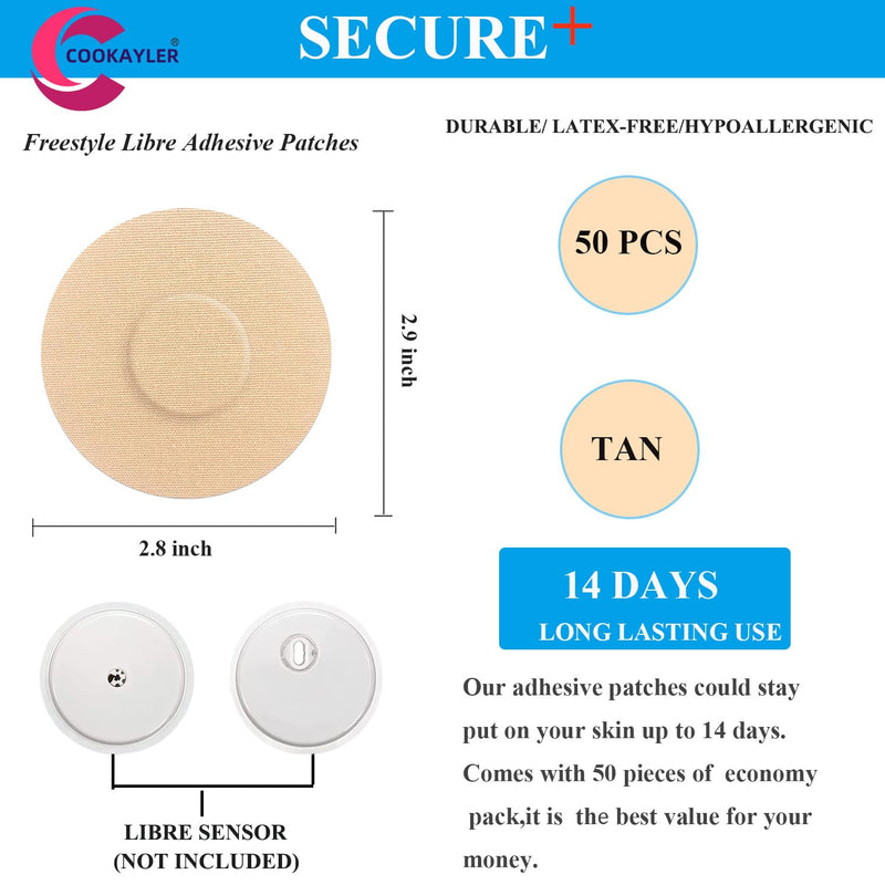 Cookayler 50 Pack Waterproof Sensor Covers for Freestyle Libre 2/3,CGM Adhesive Patches Without Glue in The Center,Pre-Cut Tape for Continuous Glucose Monitor Protection (Tan) Tan - BeesActive Australia