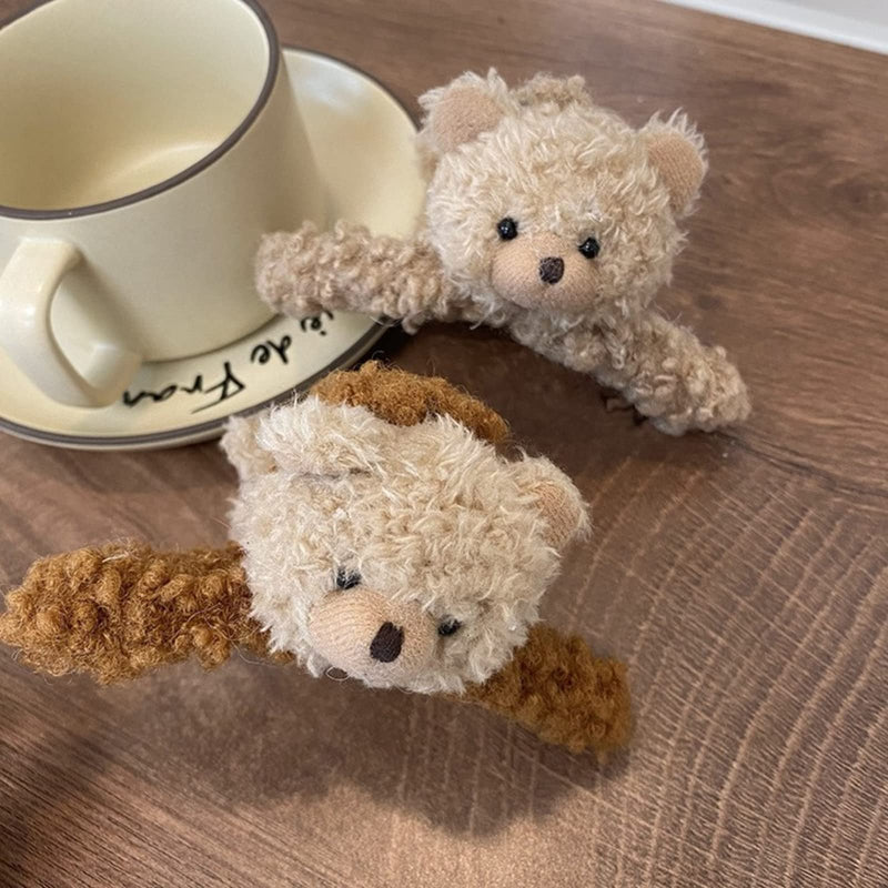 3 Pcs 4.72 Inch Large Hair Claw Clips Cute Fluffy Plush Bear Hair Catch Barrette Jaw Clamp for Women Girls Strong Hold Half Bun Hairpins for Thick Thin Hair Stylish Curly Hair Accessories - BeesActive Australia