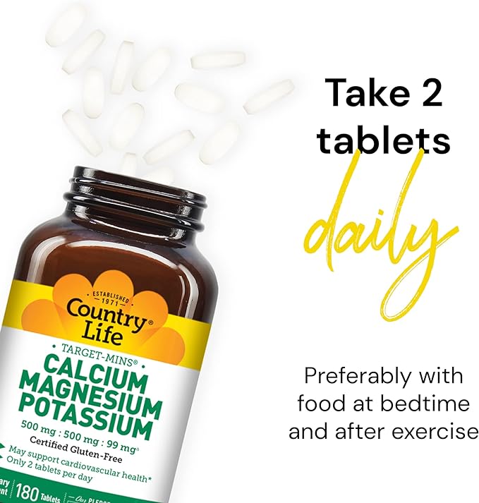Overseas Direct Delivery Country Life Cal-Mag-Potassium Target-Mins, 180 Tabs - BeesActive Australia