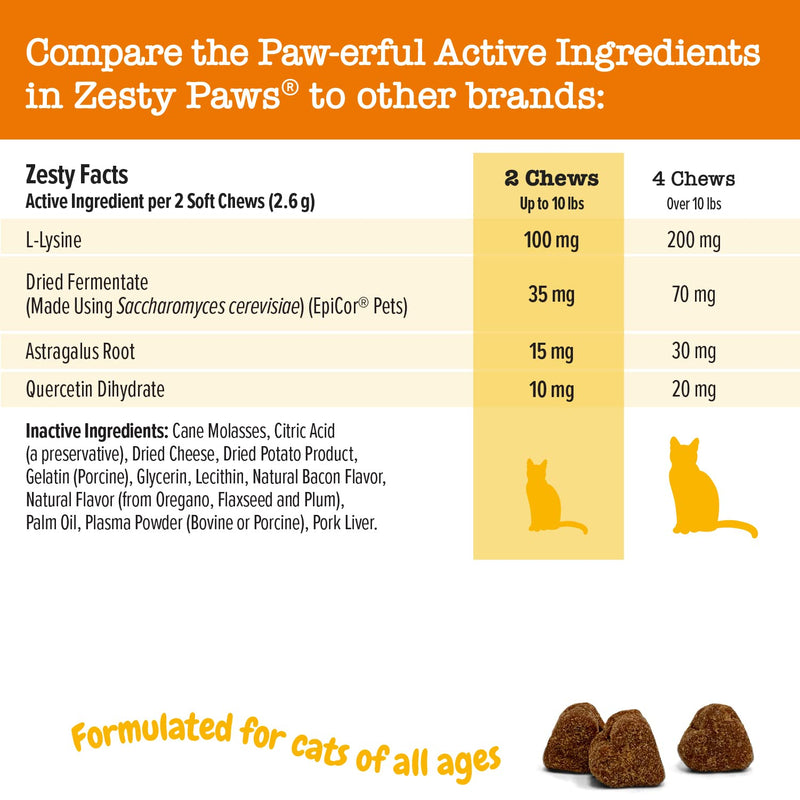 Zesty Paws Aller-Immune Soft Chews for Cats - with L-Lysine, EpiCor, Astragalus Root, Quercetin & Antioxidants - Advanced Functional Supplement for Cat Immune Support - Bacon Flavor - 60 Count - BeesActive Australia