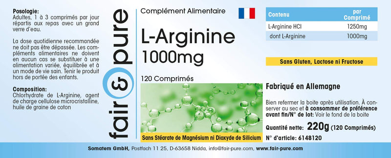 Fair & Pure® - L-arginine 1000mg - high-dose - 120 Tablets - BeesActive Australia
