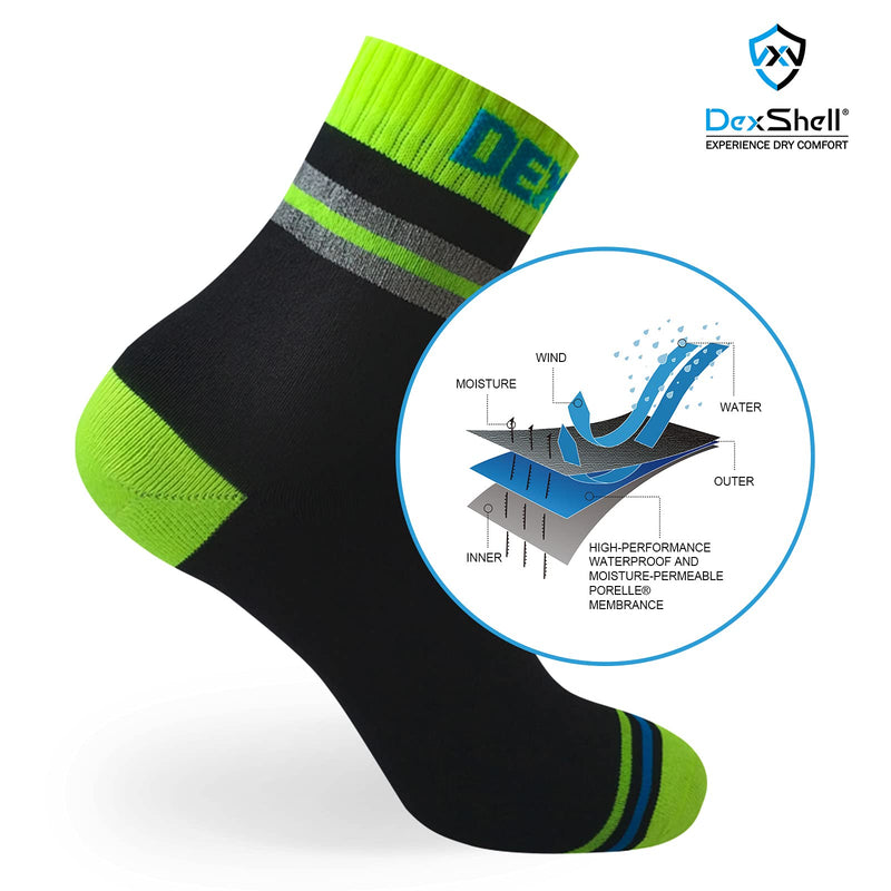 DexShell Waterproof Breathable Coolmax Pro Visibility Sports Socks Ankle Black/Hi-vis Yellow Large - BeesActive Australia