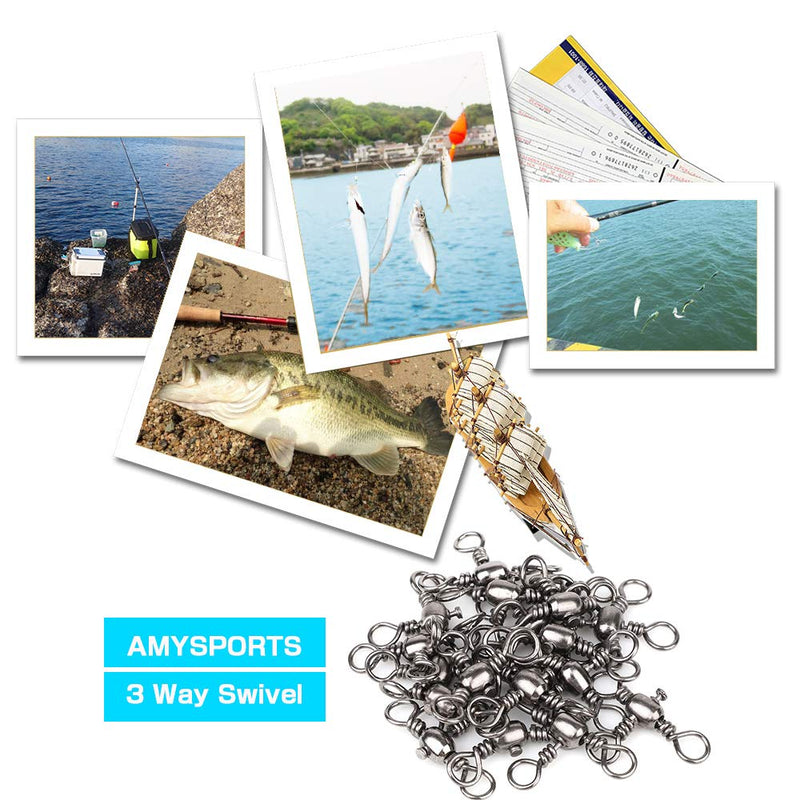 AMYSPORTS Stainless 3way Swivel Fishing crossline swivels 3 Way rigs Saltwater Freshwater Drifting trolling Fishing Tackle Connector for Spoons Minnow baits Size4 (66lb) 25 pcs - BeesActive Australia