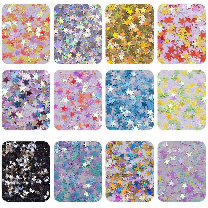 EBANKU Star Holographic Nail Glitter Sequins, 24 Boxes Colorful Stars Confetti Laser Glitter Nail Art Flakes Nail Glitter 3D Manicure Decals Nail Decoration - BeesActive Australia
