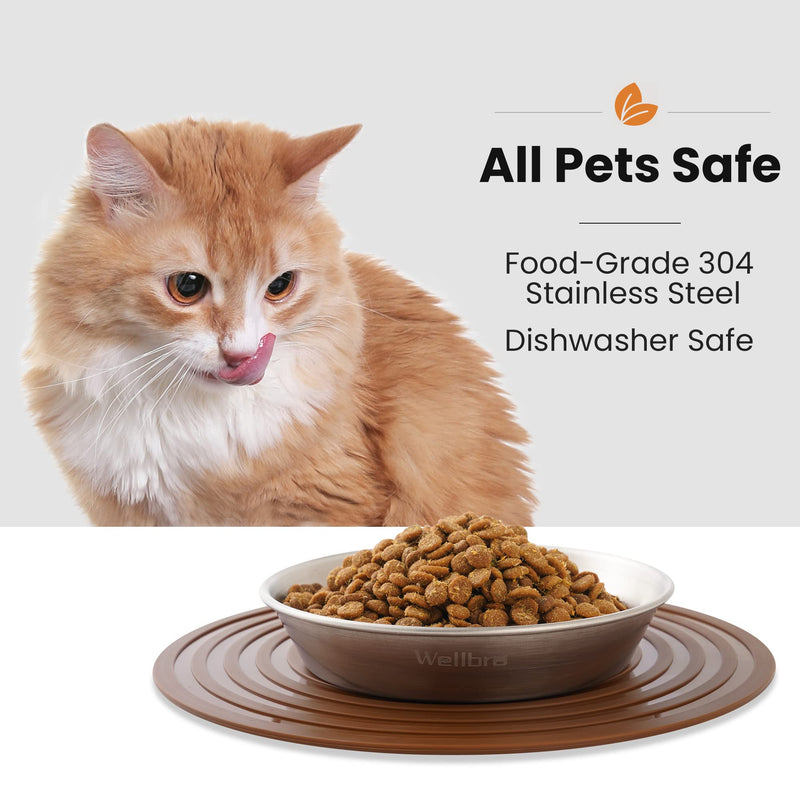 Wellbro Cat Food Bowls, 2 Pcs Stainless Steel Cat Food and Water Bowls, Whisker Fatigue Shallow Cat Dishes, Small Dog Puppies Fat Faced Cat Kitten Supplies 2 bowls - BeesActive Australia