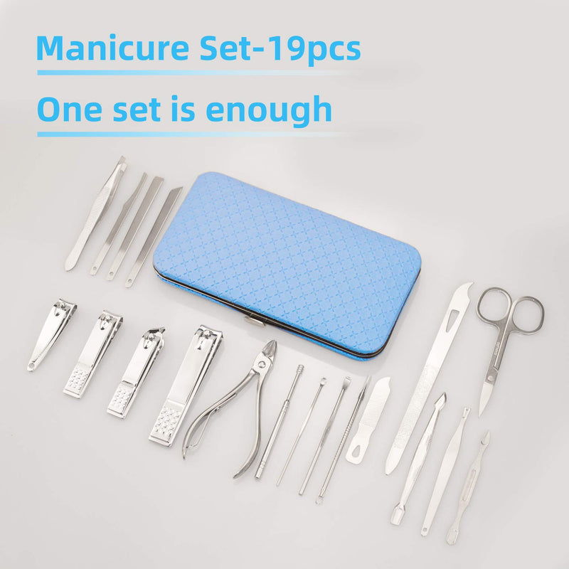 Manicure Set Nail Clippers Pedicure Kit -19 Pieces Stainless Steel Manicure Kit, Professional Grooming Kits, Nail Care Tools with Luxurious Travel Case Blue - BeesActive Australia