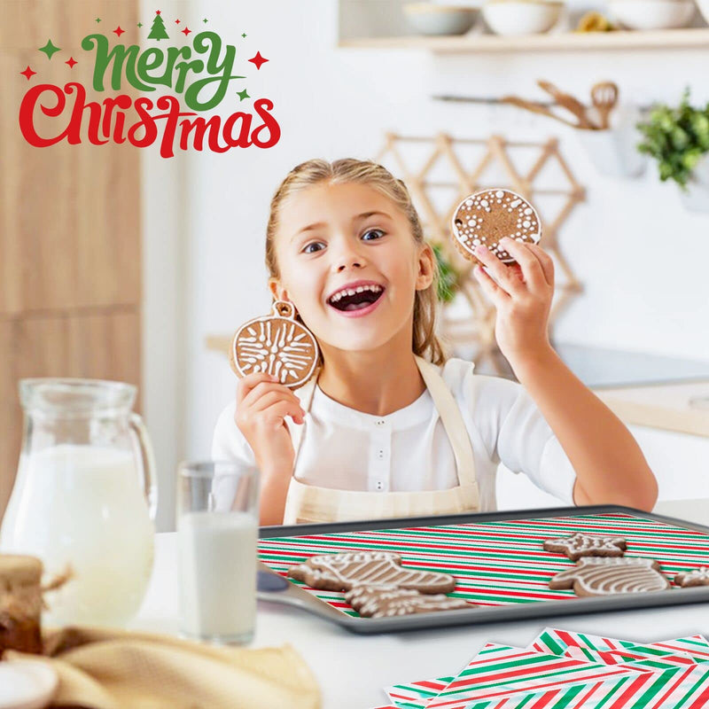 Zezzxu 100 Sheets Christmas Wax Paper - 8.5" × 9.8" Xmas Food Parchment Paper Grease Proof Deli Basket Liners for Wrapping Cookies, Goodies, Sandwich Xmas Stripe Pattern - BeesActive Australia