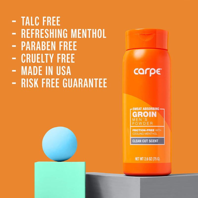 Carpe Sweat Absorbing Groin Powder (For Men) - Designed for Maximum Sweat Absorption - Mess and Friction Free, Stop Chafing 2.6 Ounce (Pack of 1) - BeesActive Australia