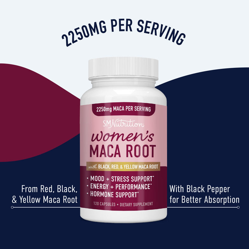 Organic Maca Root Capsules for Women | 2250MG Extra Strength | Red, Black & Yellow Maca Pills with Black Pepper | Herbal Supplements to Support Energy, Hormone Balance, Menopause, & Menstrual Cycle - BeesActive Australia