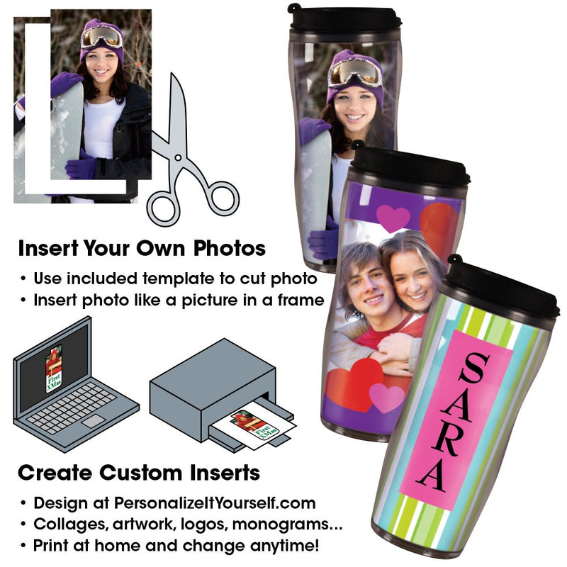 PixMug - Photo Travel Mug - The Mug That's A Picture Frame - DIY - Insert your own photos or designs - 14 oz with flip top - BeesActive Australia