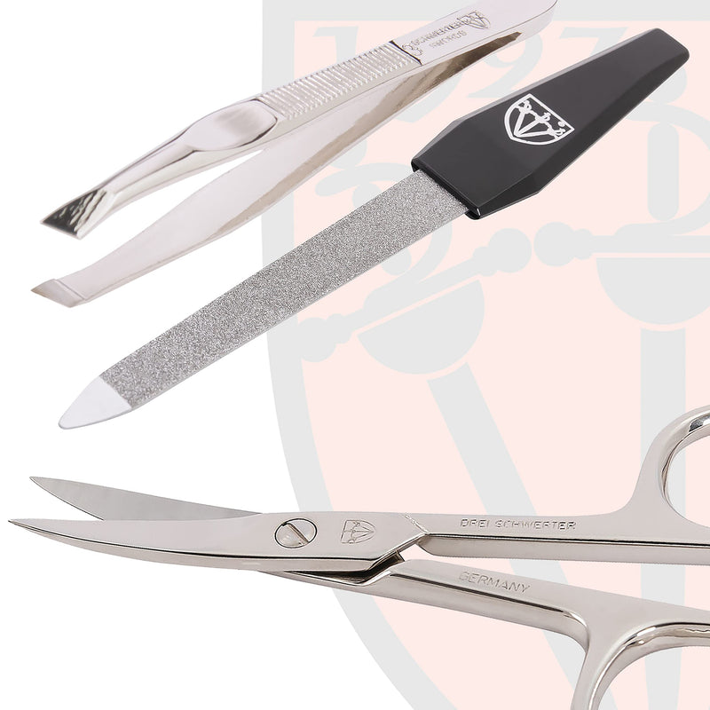 3 Swords Germany - brand quality 3 piece manicure pedicure grooming kit set for professional nail care scissors file genuine leather case in gift box, Made in Solingen Germany WHITE - BeesActive Australia