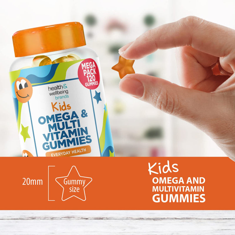 Omega and Multivitamin for Children, 120 Gummies for Kids - Orange Flavour- 9 Essential Vitamins + Minerals, Vitamin C D A & B Vitamins for Children - Pack of 120 Chewable Vitamins - by Club Vits 120 Count - BeesActive Australia