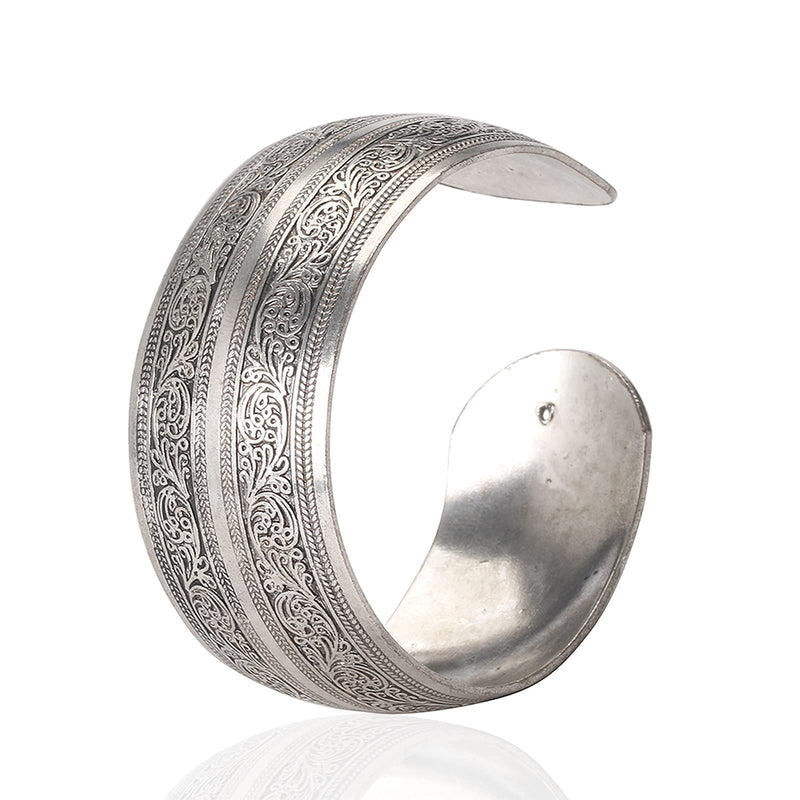 BODYA Tibeten Silver Carved Spiral Flower Connecting Branches Pattern Wide Band Open Cuff Bracelet Bangle - BeesActive Australia