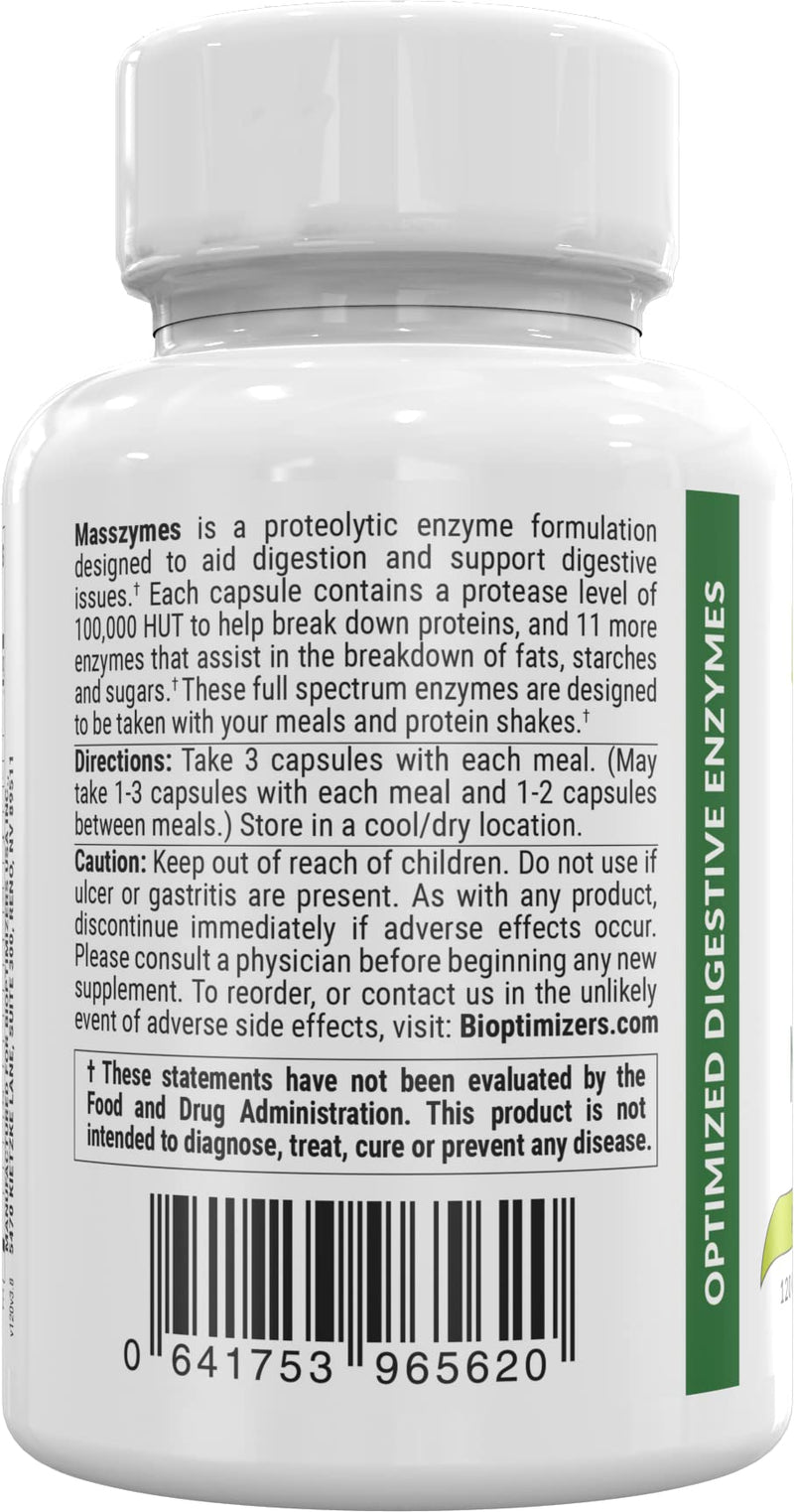 MassZymes - Digestive Enzyme Supplement - with Proteolytic Enzymes (120 Capsules) 120 Count (Pack of 1) - BeesActive Australia