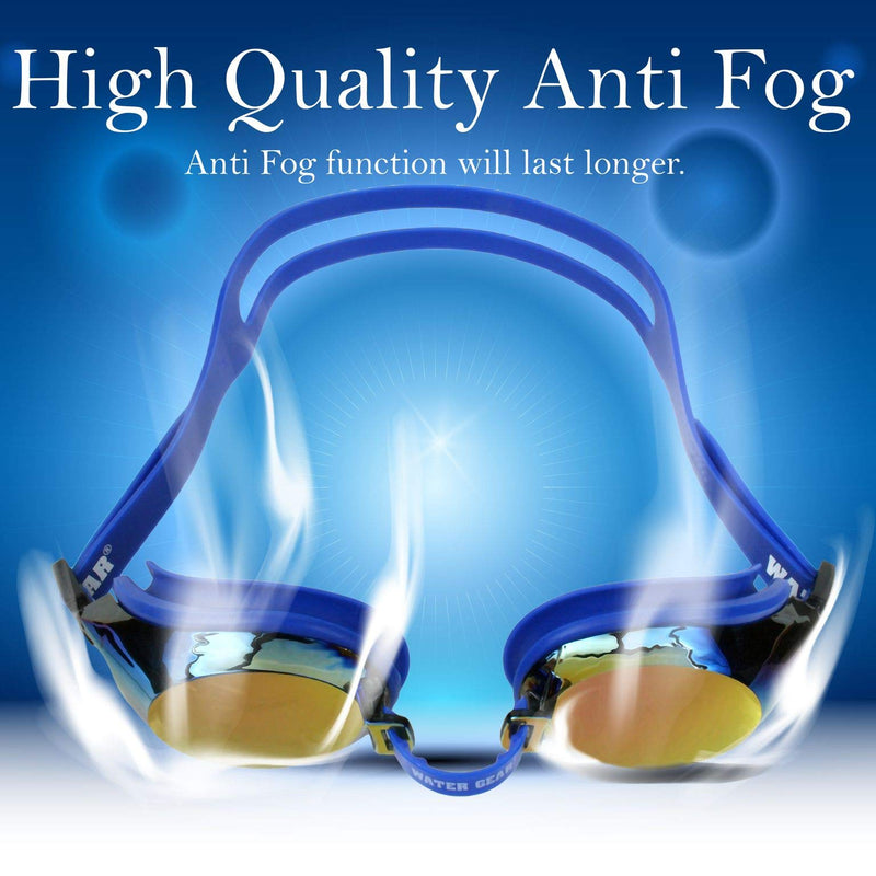 Water Gear Finalist Swim Goggles - Anti-Fog Junior fit for Competition - Great for Pool and Diving Metallic Blue - BeesActive Australia