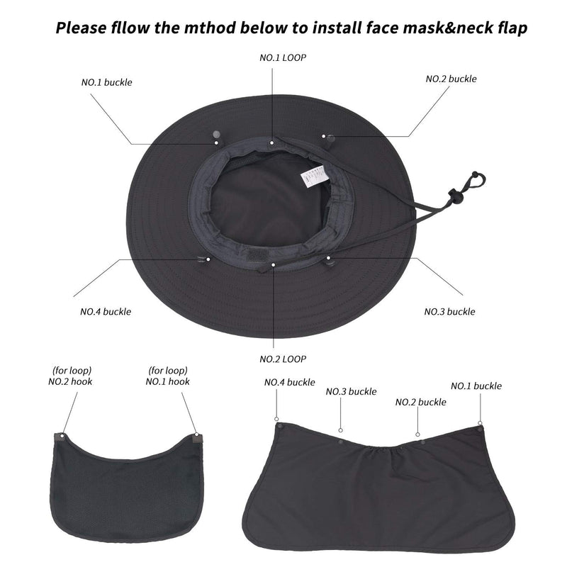 [AUSTRALIA] - ASY Outdoor Sun Hat UPF 50 Protection Waterproof Fishing Cap Face Cover Summer Neck Flap Hat D.grey 