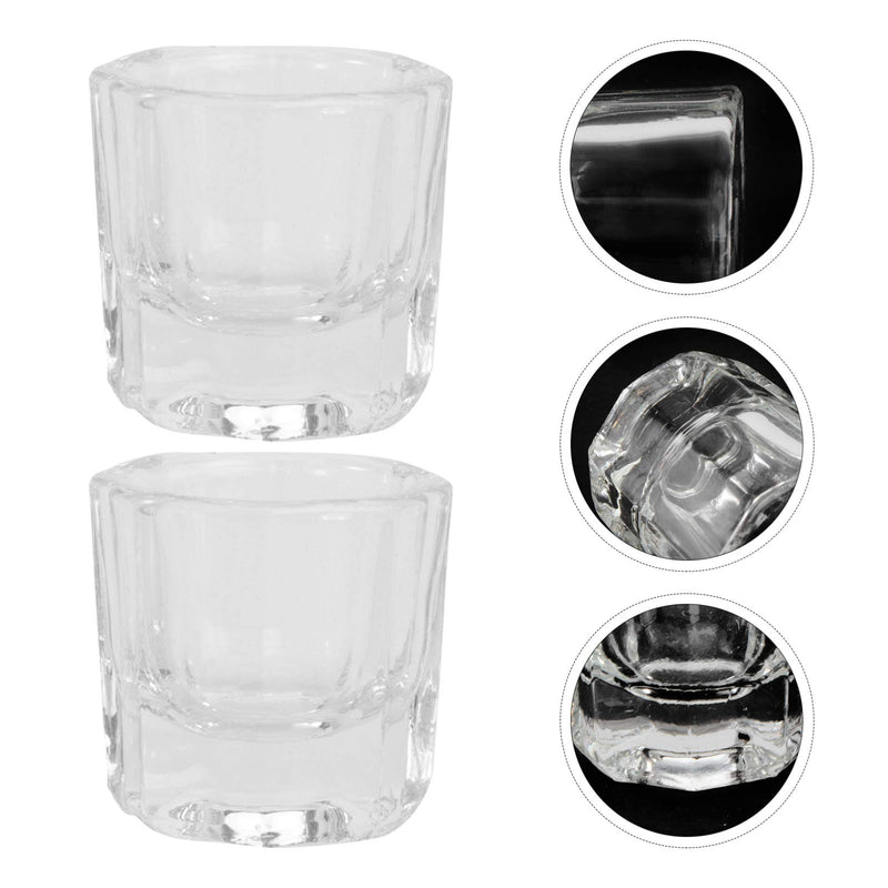 Minkissy 2Pcs Nail Art Acrylic Crystal Cup No-Cover Liquid Powder Glass Dappen Dish Glass Cup for Manicure Nail Art - BeesActive Australia