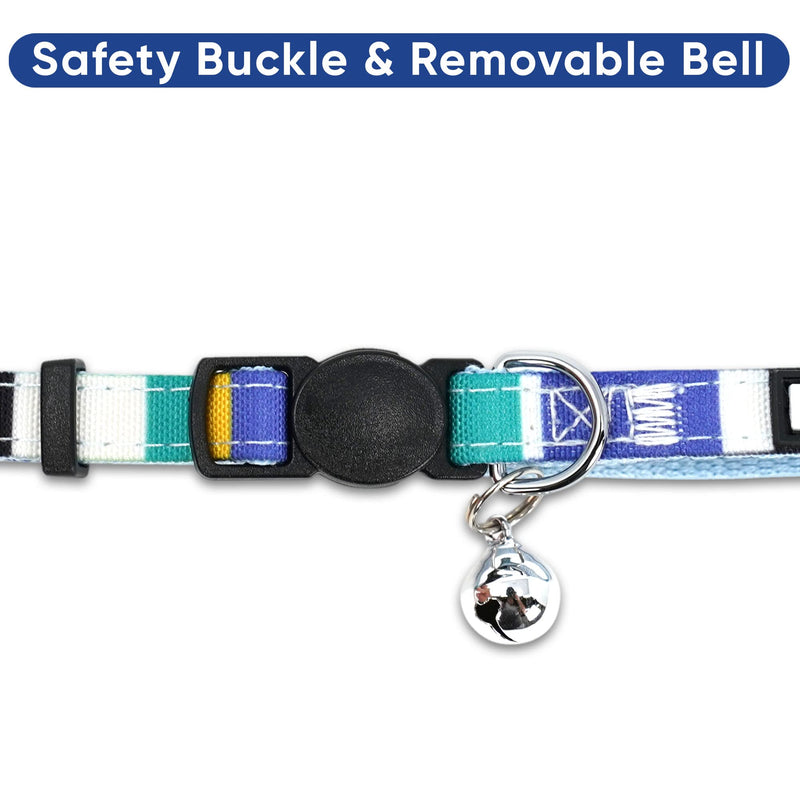 Pawtitas Pet Multicolor Cat Collar Safety Buckle Removable Bell Cat Collar Kitten Collar Cat Collar Blue / White / Teal / Yellow - BeesActive Australia
