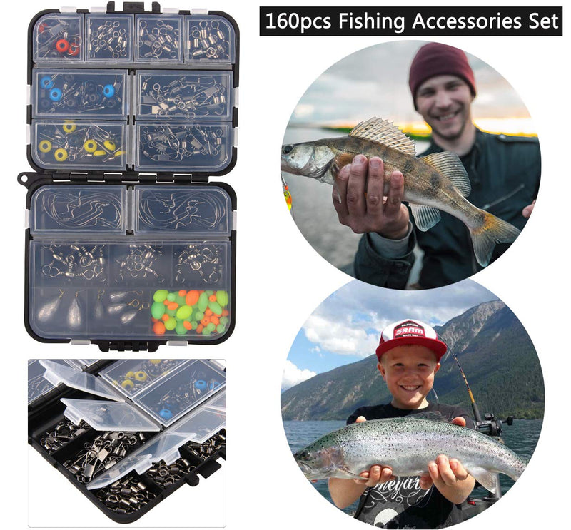 [AUSTRALIA] - JSHANMEI 160pcs Fishing Accessories Kit, Including Jig Hooks, Bullet Bass Casting Sinker Weights, Different Fishing Swivels Snaps, Sinker Slides, Fishing Line Beads, Fishing Set with Tackle Box 