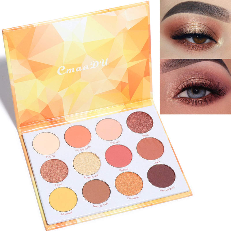 High Pigment 12 Colors Shimmer Matte Glitter Eyeshadow Makeup Palette Sweatproof Long Lasting and Waterproof Easy to Blend Glitter Metallic Natural Ultra Eye Shadow Powder (yellow) - BeesActive Australia