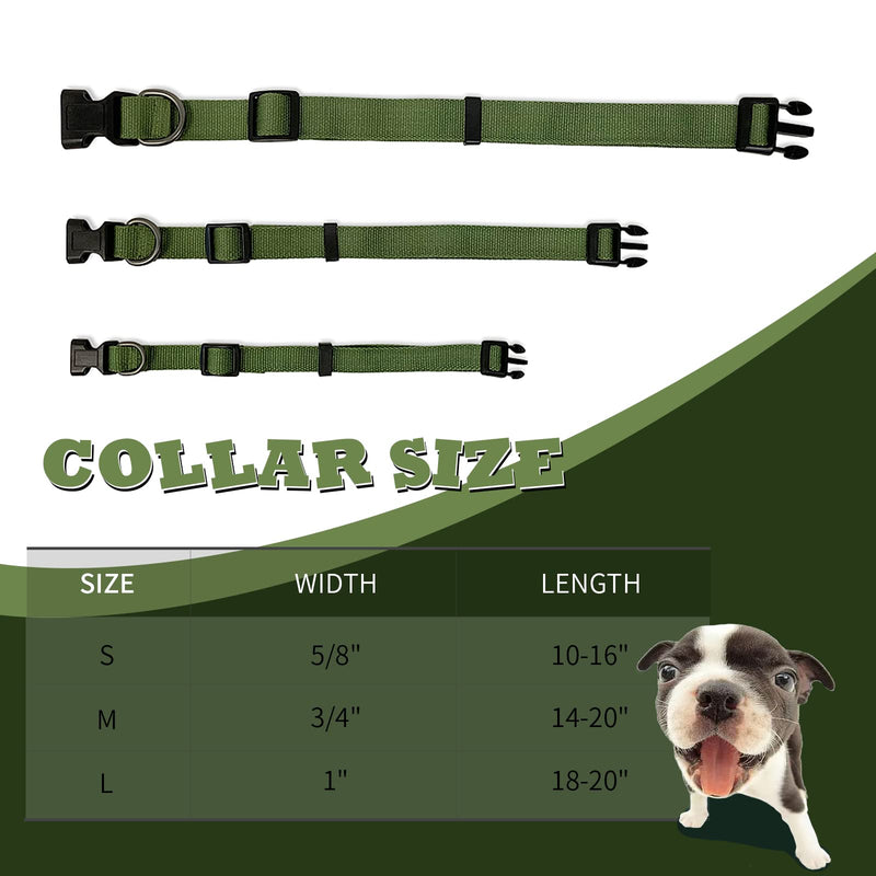 Pawhuggies Soft Natural Bamboo Fabric Dog Collar, Adjustable Pet Collar with Quick Release Buckle, Durable Breathable and Fade Resistant, 4 Colors, for Small Medium Large Dogs Green L 1"W 18"-20"L - BeesActive Australia