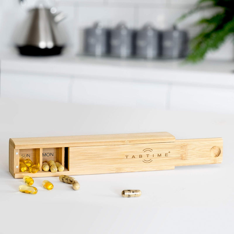 TabTime Bamboo Weekly Pill Box, 7 Day Pill Organiser, Perfect for Vitamins, Pills and Supplements - BeesActive Australia
